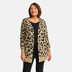 TAMSY Acrylic Leopard Print Cardigan - Grey