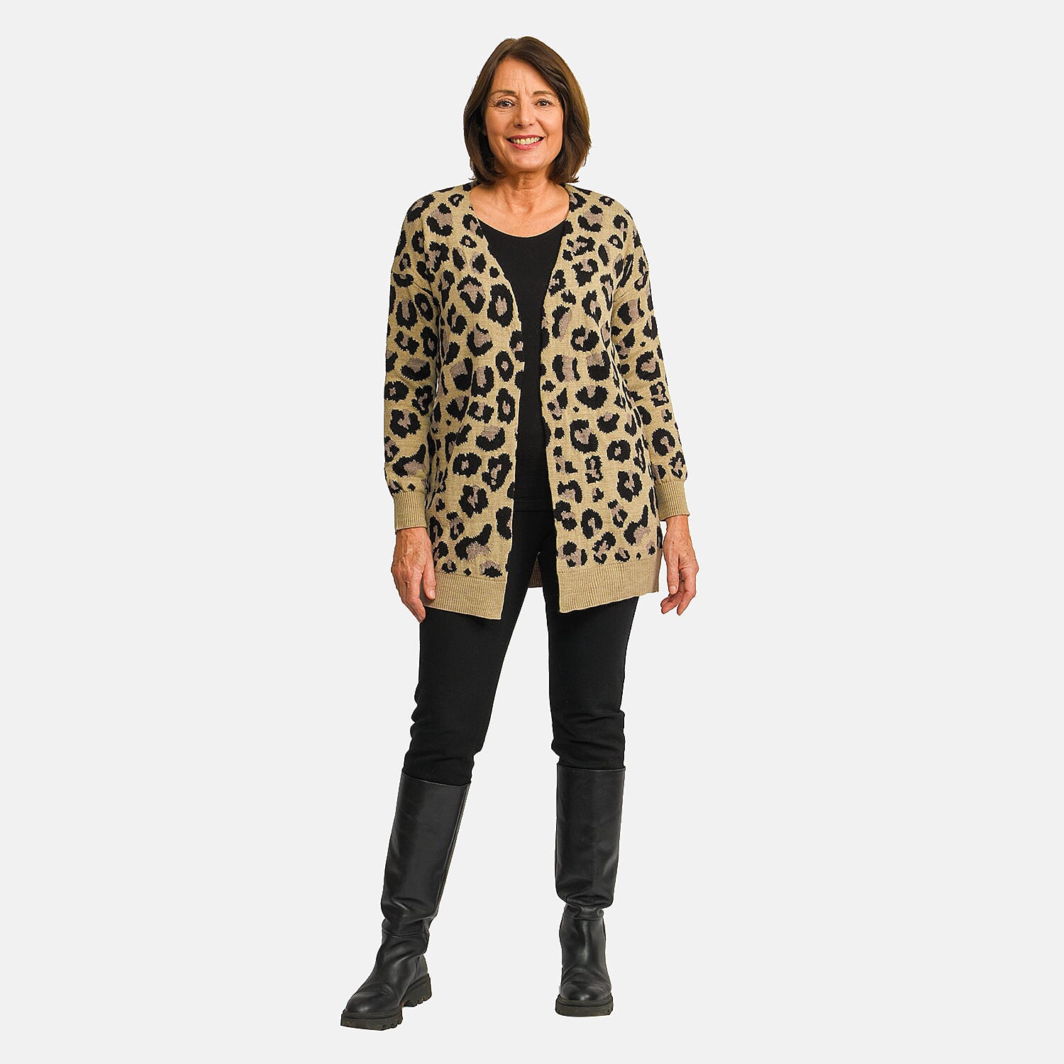 TAMSY Acrylic Leopard Print Cardigan - Grey