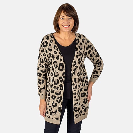 TAMSY Leopard Print Cardigan (Size L) - Peach and Black