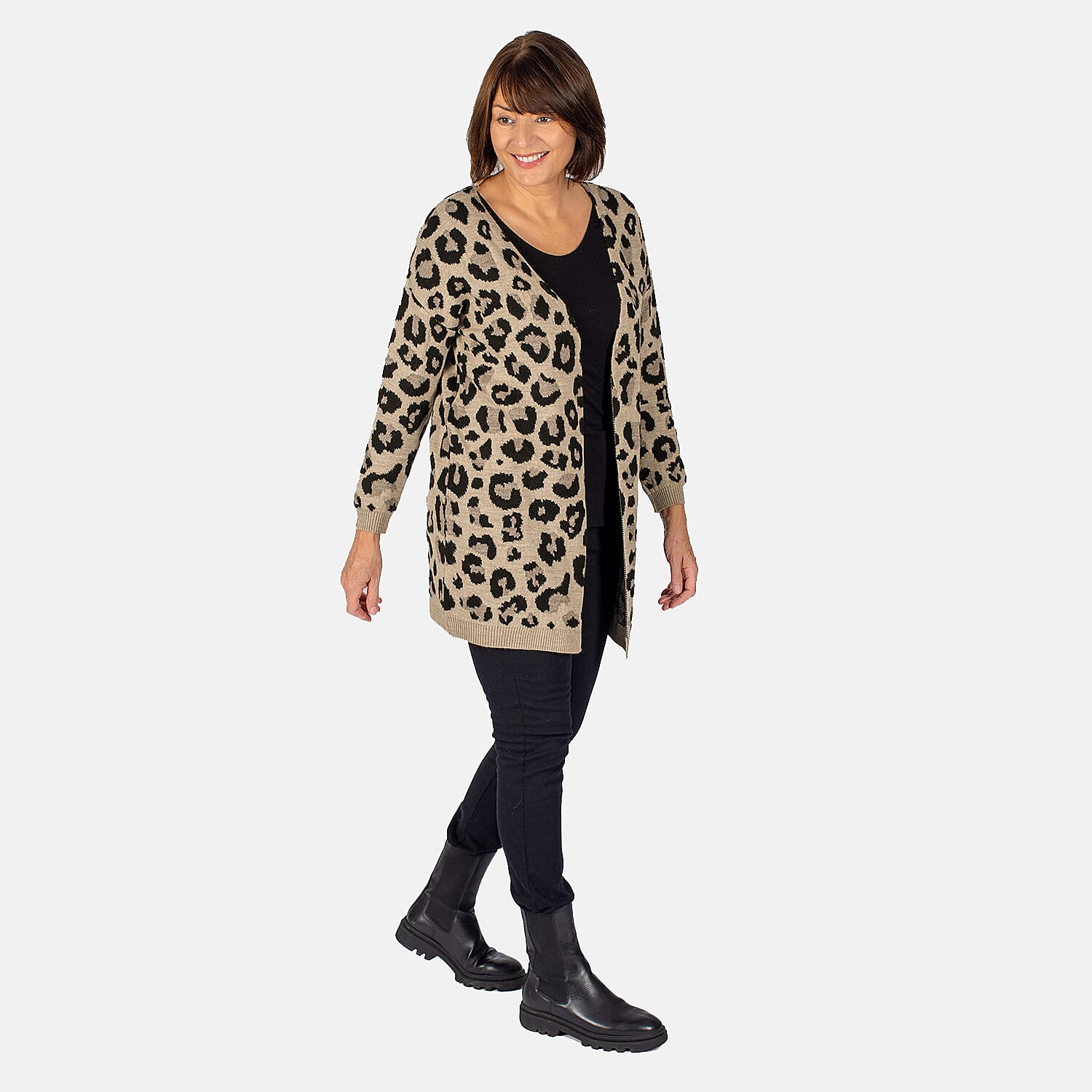 TAMSY Leopard Print Cardigan (Size L) - Peach and Black