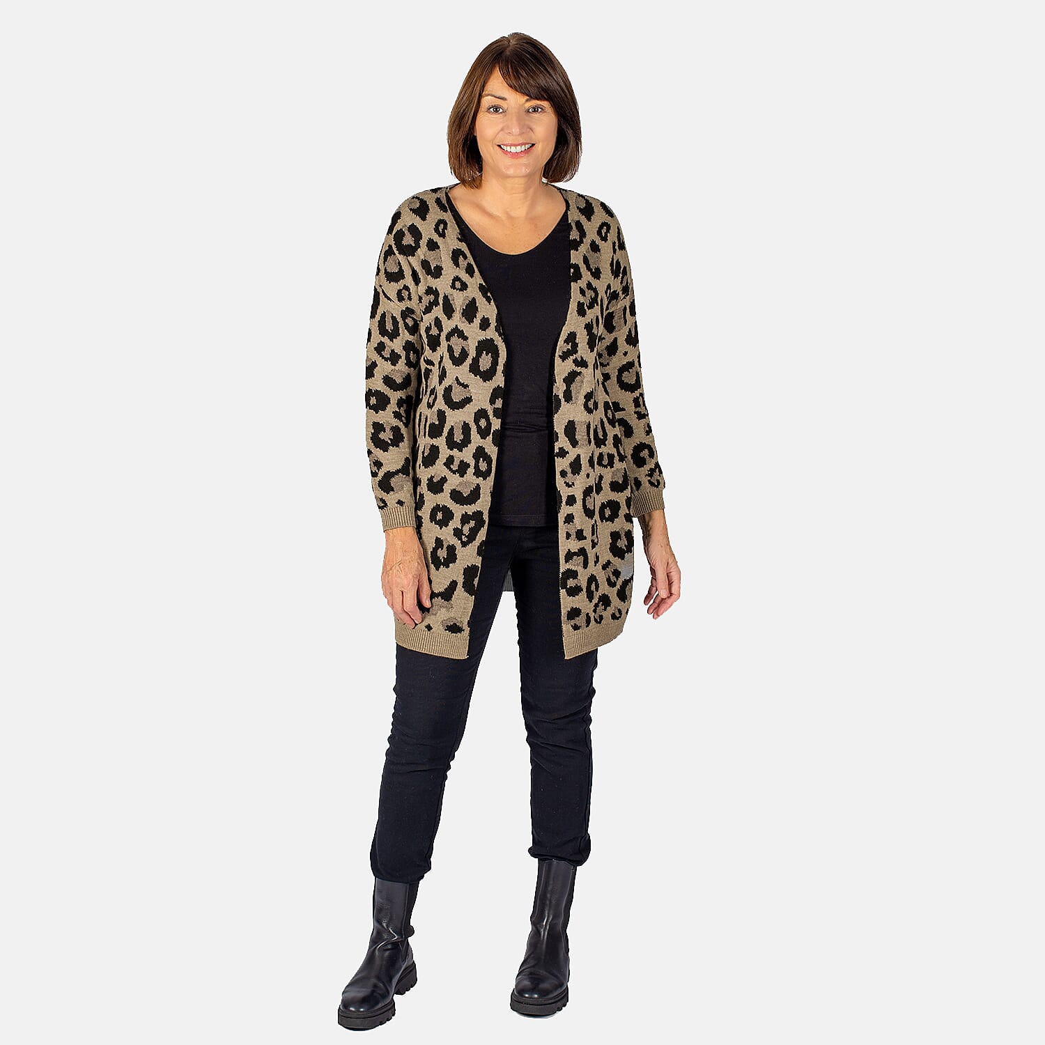 TAMSY Leopard Print Cardigan (Size L) - Peach and Black