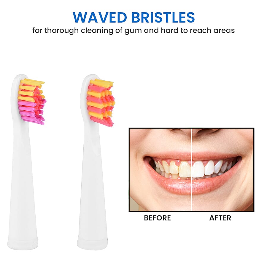 Sonic Electric Toothbrush with 4 Interchangeable Heads and USB Charging Cable (Size 23x3 Cm) - Pink