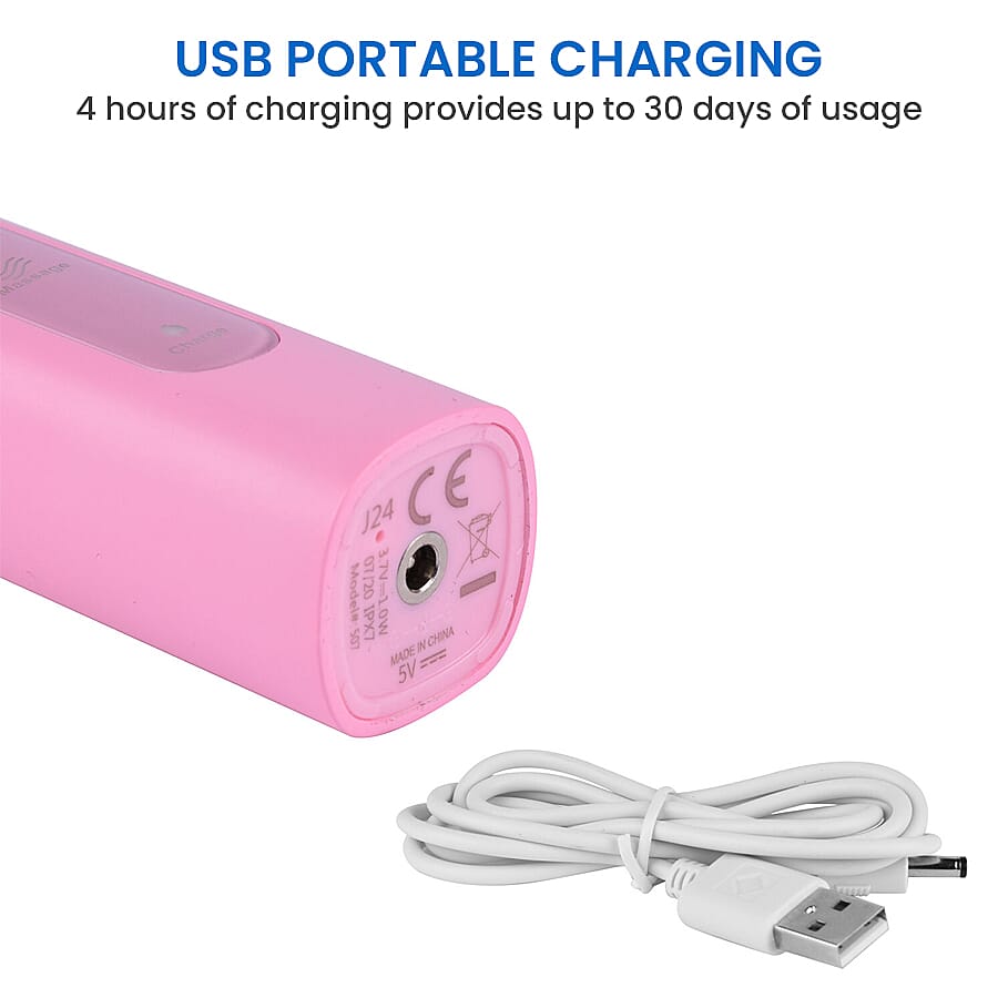 Sonic Electric Toothbrush with 4 Interchangeable Heads and USB Charging Cable (Size 23x3 Cm) - Pink