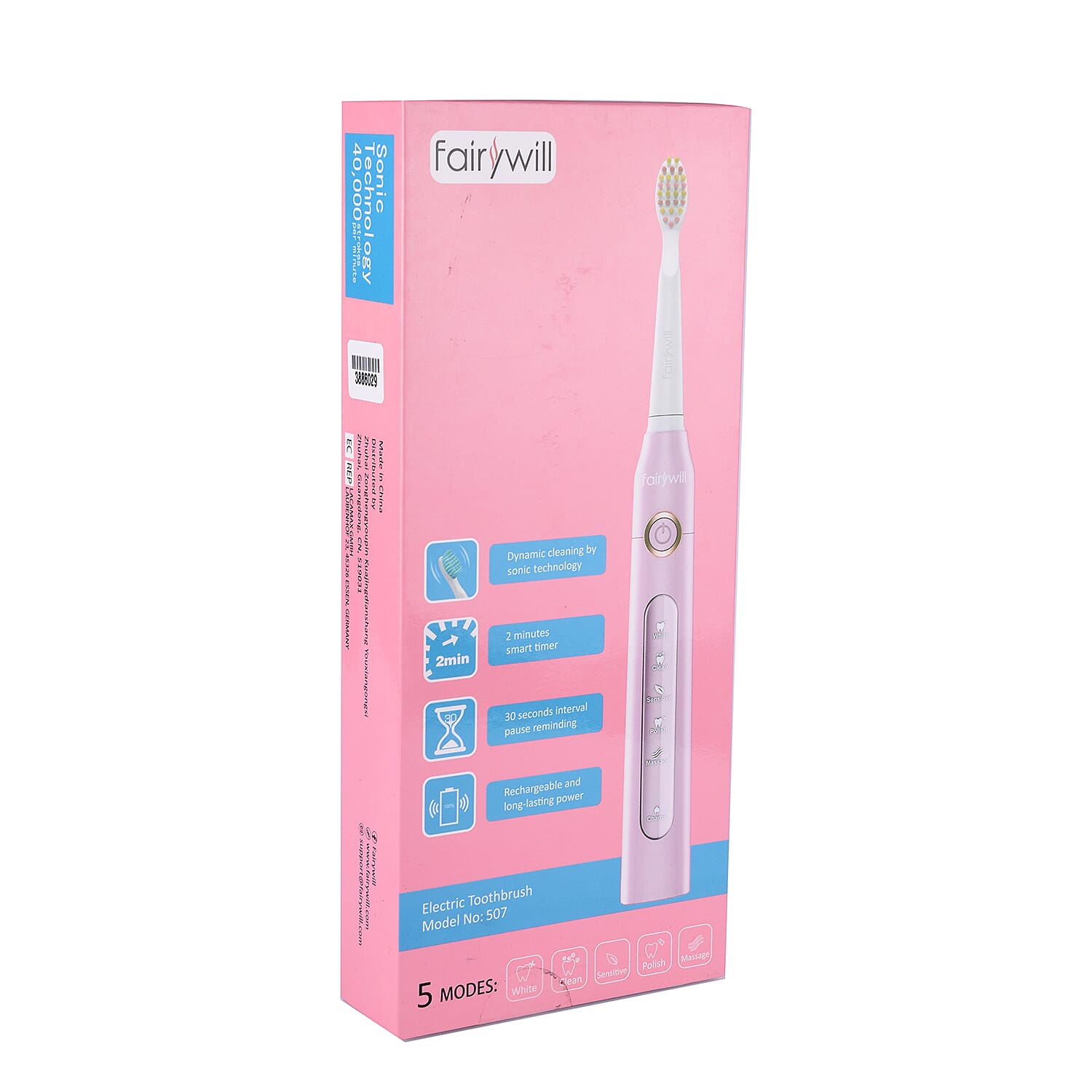 Sonic Electric Toothbrush with 4 Interchangeable Heads and USB Charging Cable (Size 23x3 Cm) - Pink