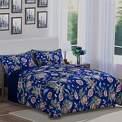 3 Piece Set - Floral Digital Printed Duvet Cover and Pillowcase - Navy
