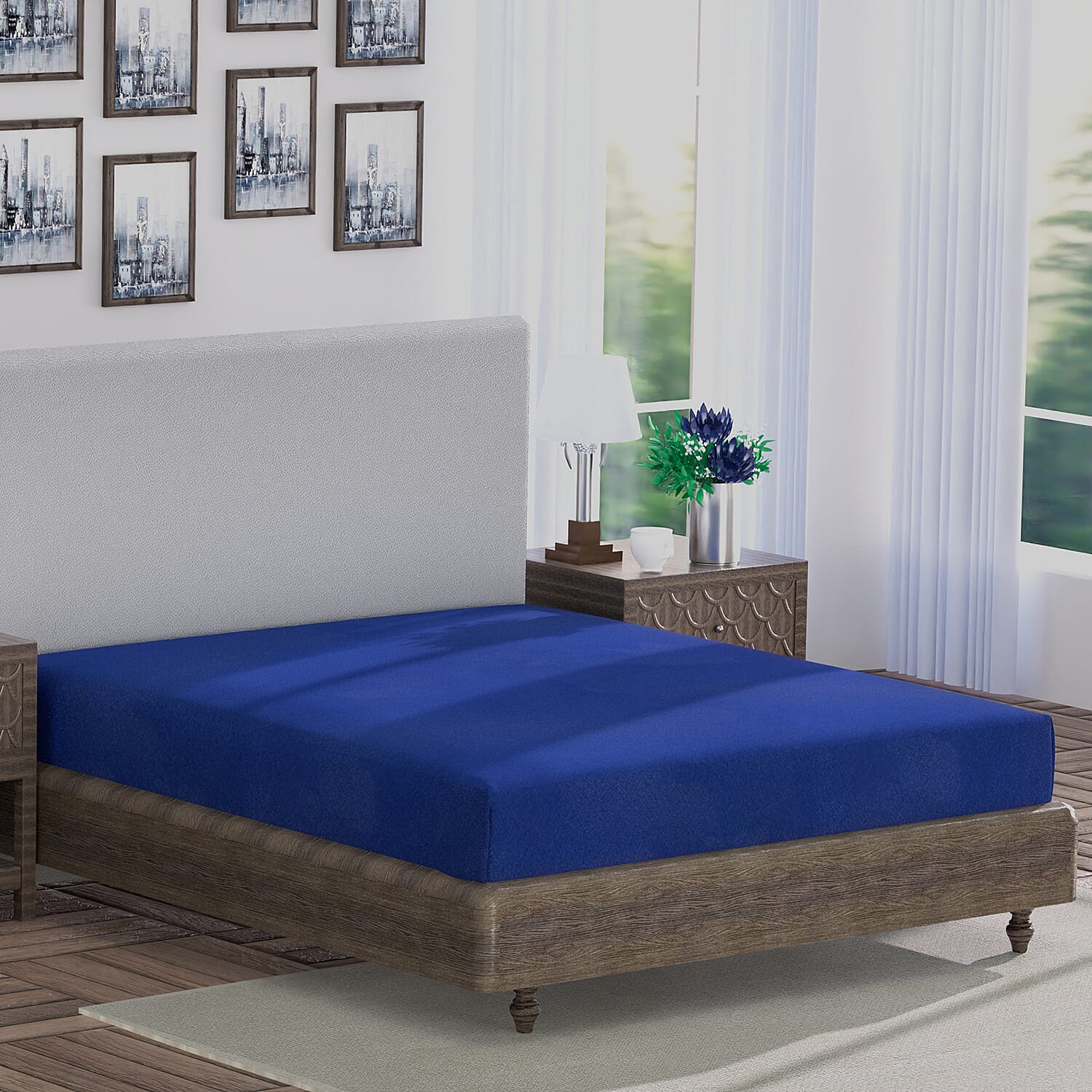 3 Piece Set - Floral Digital Printed Duvet Cover and Pillowcase - Navy