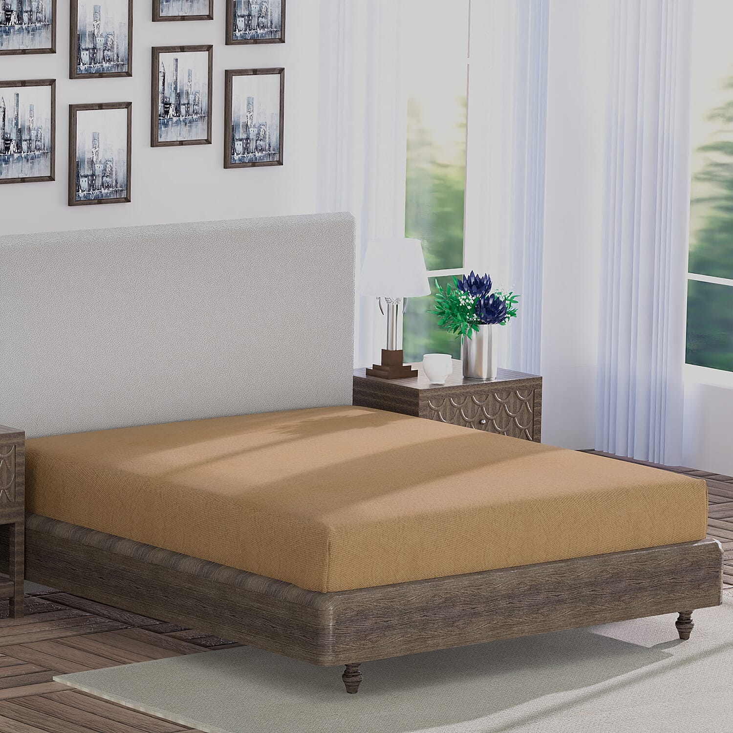 3 Piece Set - Floral Digital Printed Duvet Cover and Pillowcase - Navy