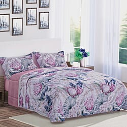 3 Piece Set - Floral Digital Printed Duvet Cover and Pillowcase - Navy