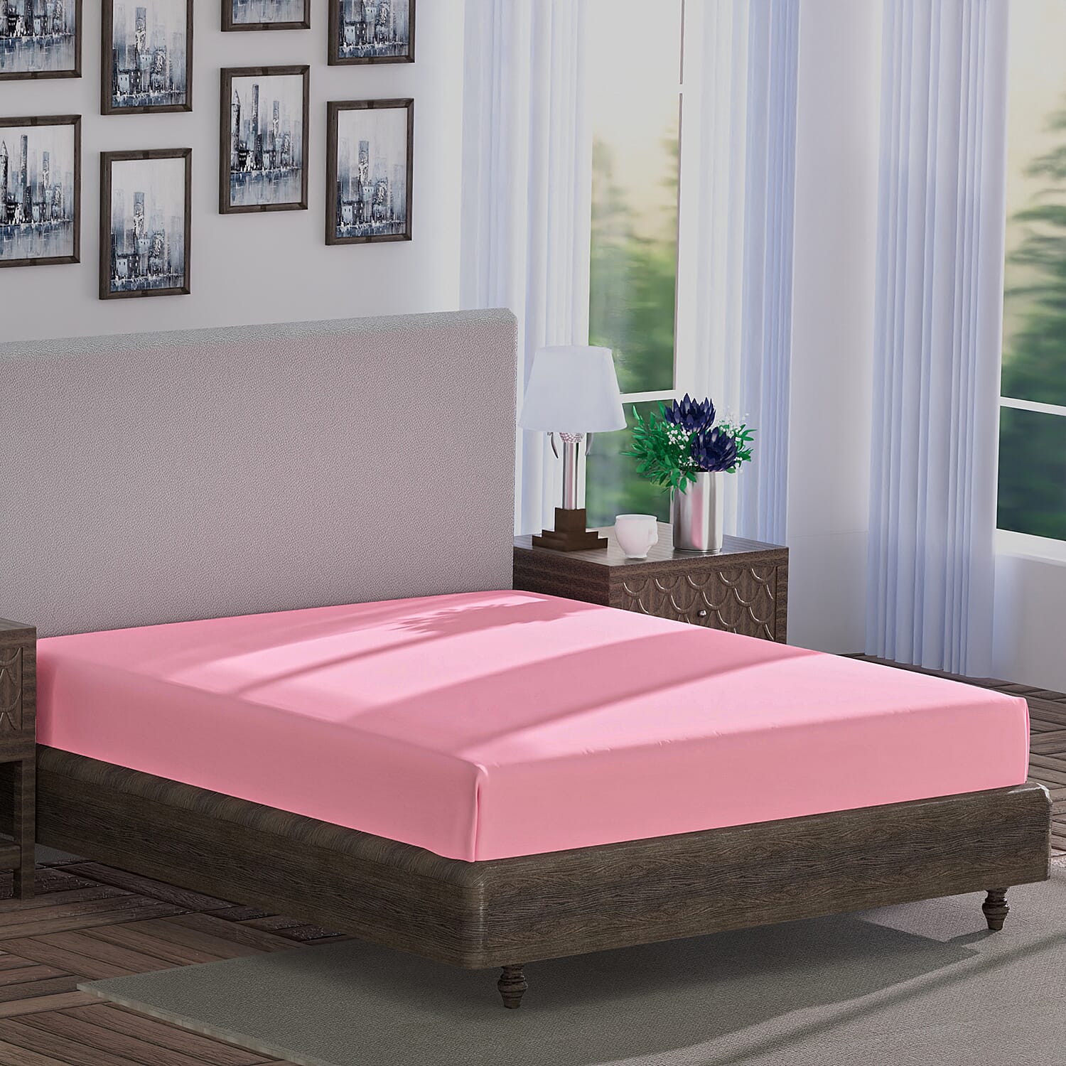 3 Piece Set - Floral Digital Printed Duvet Cover and Pillowcase - Navy