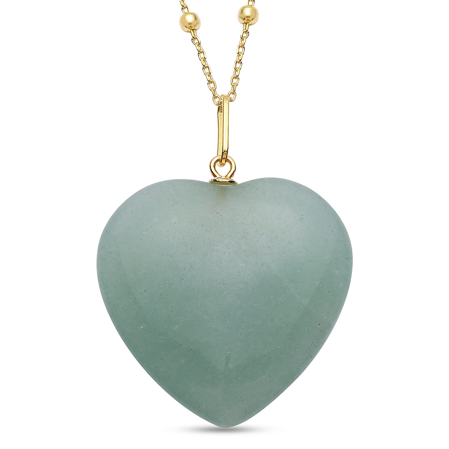 Green Aventurine Heart Pendant with Chain (Size 20) in Yellow Gold Overlay Sterling Silver