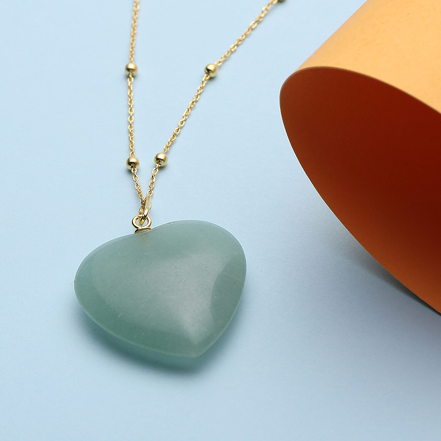 Green Aventurine Heart Pendant with Chain (Size 20) in Yellow Gold Overlay Sterling Silver