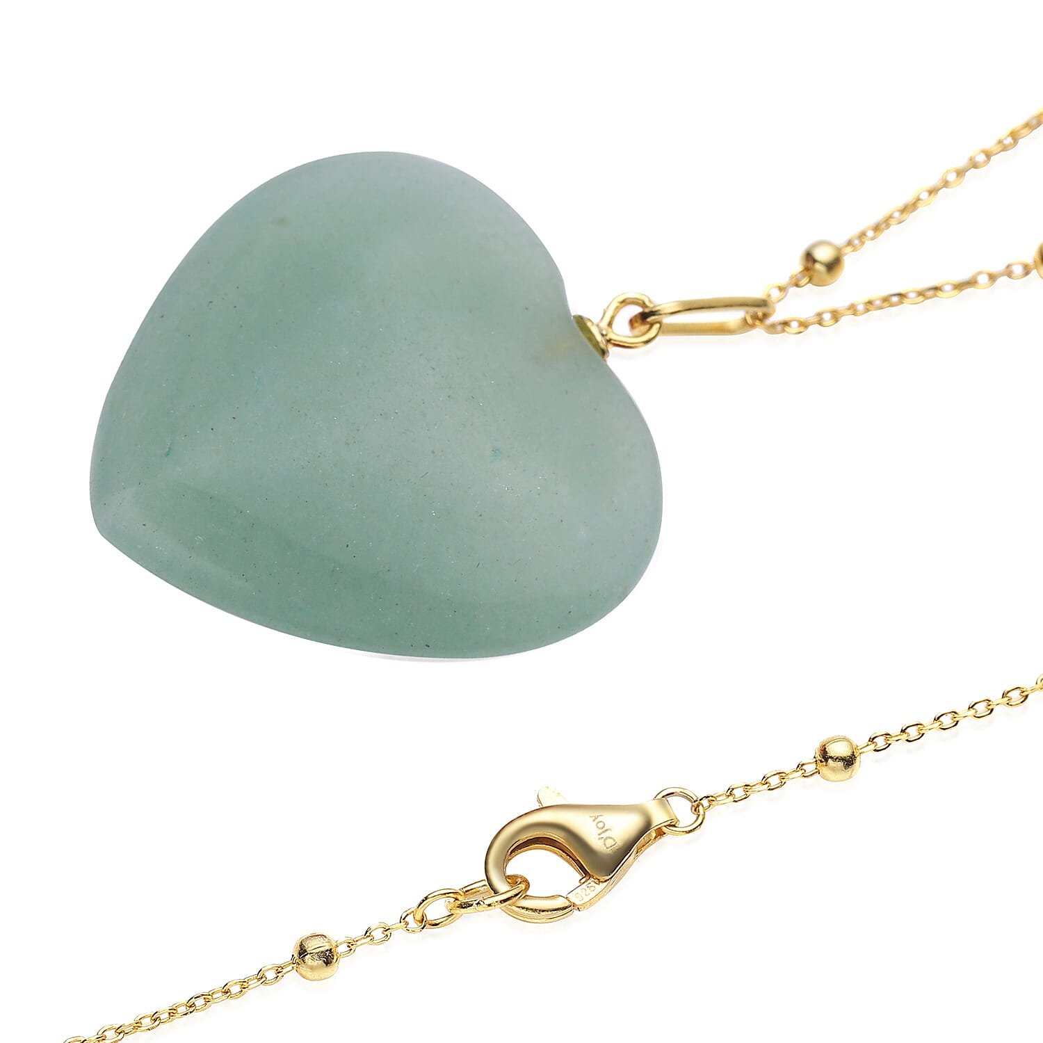 Green Aventurine Heart Pendant with Chain (Size 20) in Yellow Gold Overlay Sterling Silver