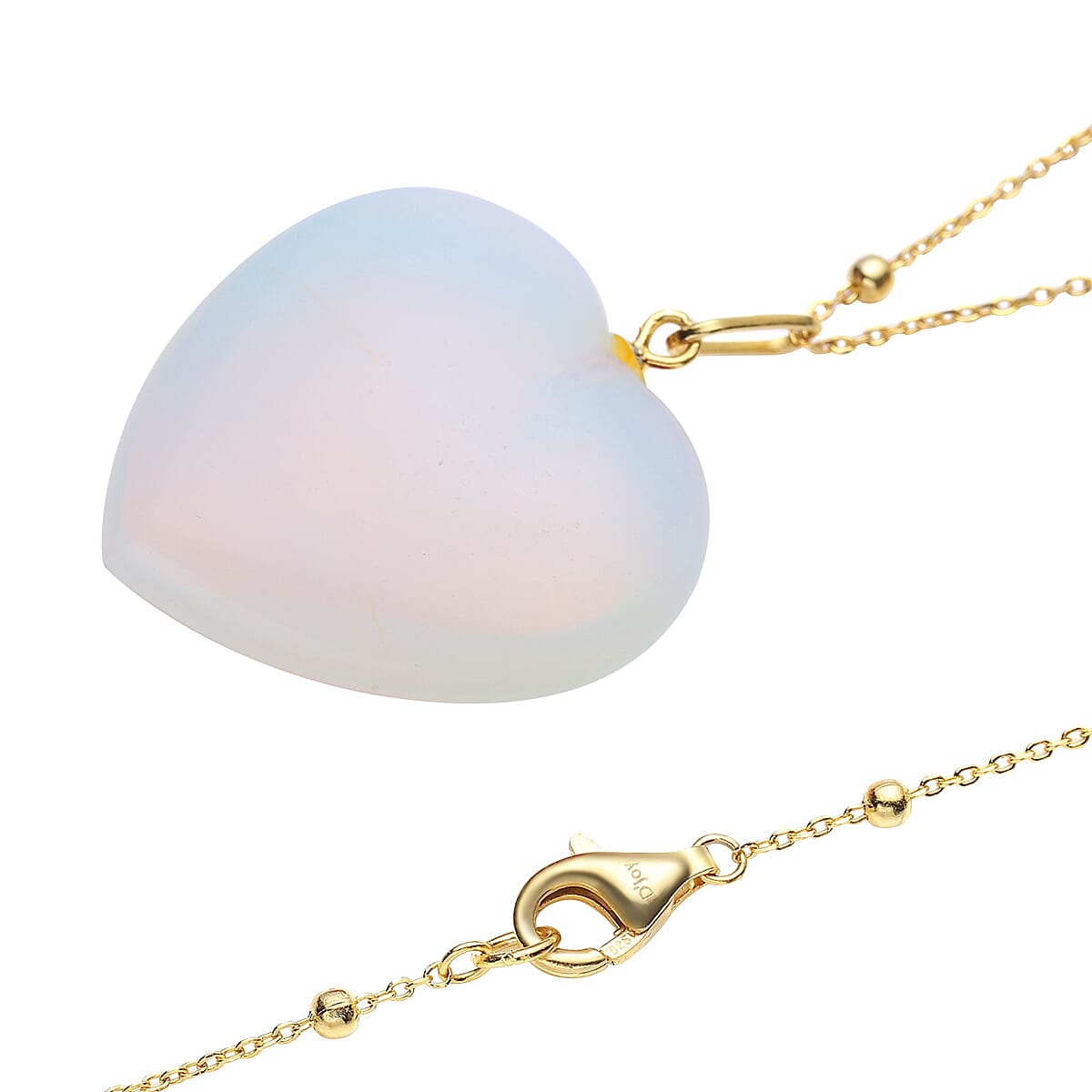 Opalite Heart Pendant with Chain (Size 20) in Yellow Gold Overlay Sterling Silver