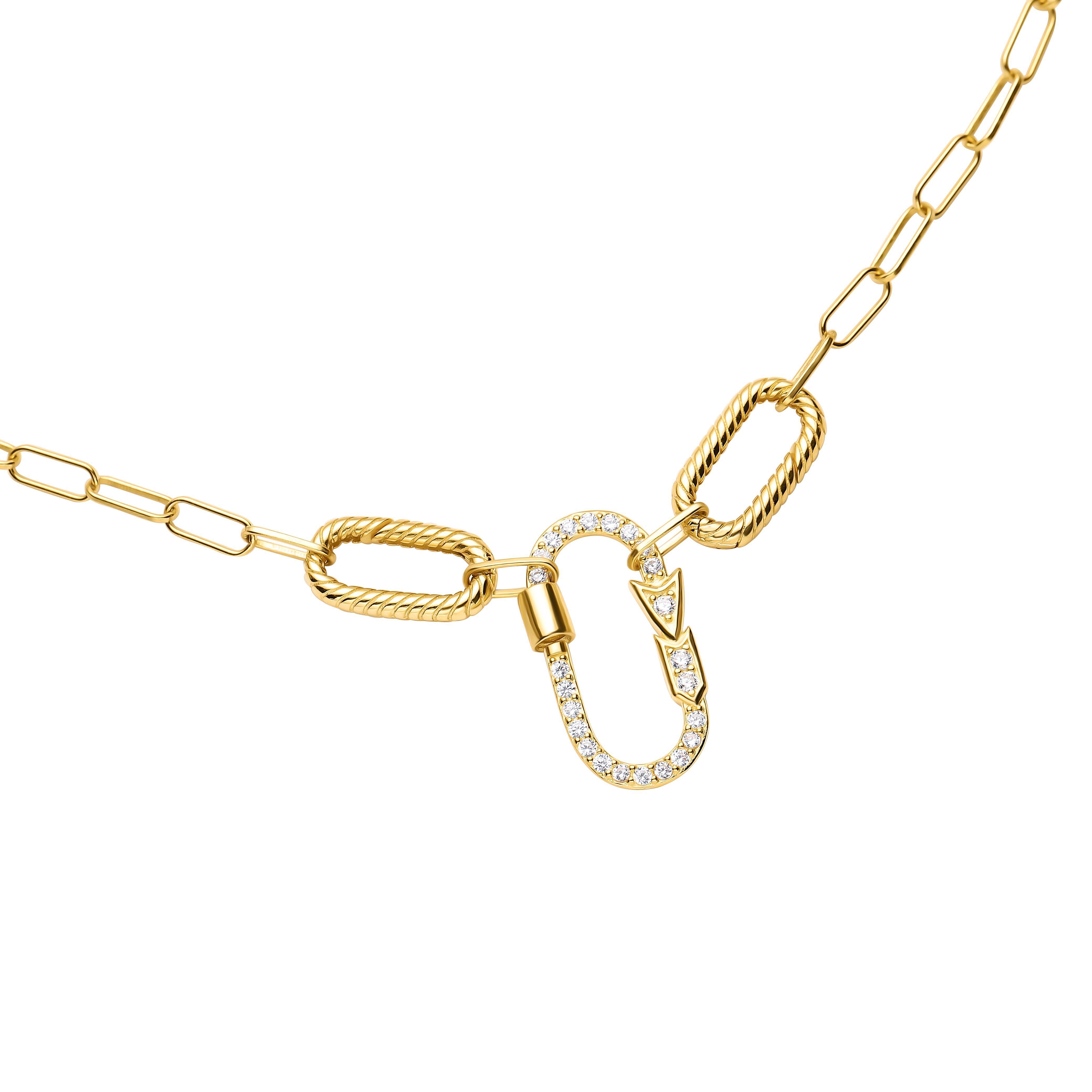 ELANZA Simulated Diamond Paperclip Necklace (Size - 18) in Yellow Gold Overlay Sterling Silver, Silver Wt 6.60 Gms.