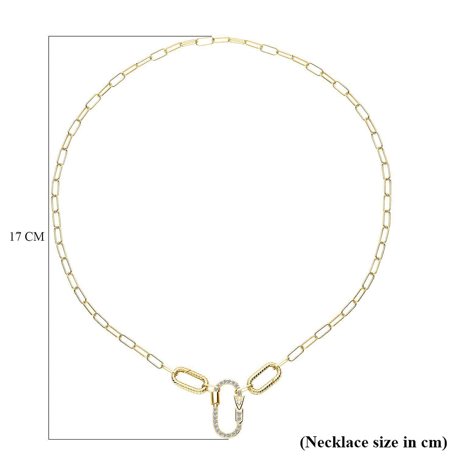 ELANZA Simulated Diamond Paperclip Necklace (Size - 18) in Yellow Gold Overlay Sterling Silver, Silver Wt 6.60 Gms.