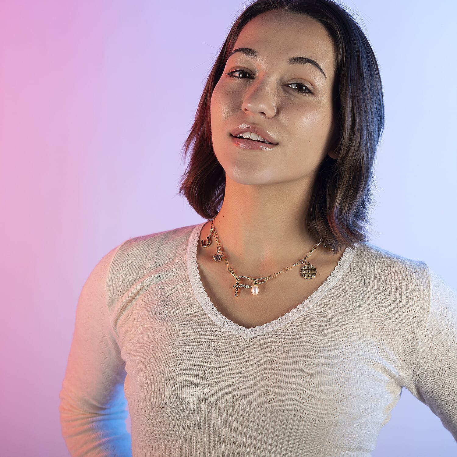 ELANZA Simulated Diamond Paperclip Necklace (Size - 18) in Yellow Gold Overlay Sterling Silver, Silver Wt 6.60 Gms.