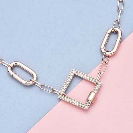 NY Closeout - Paperclip Necklace (Size - 18) in Platinum Overlay Sterling Silver