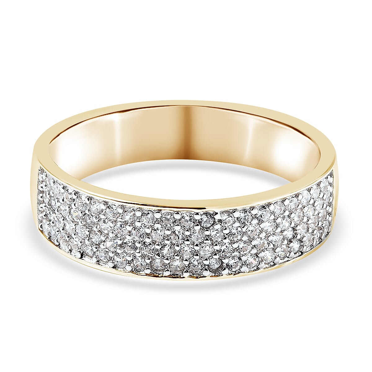Moissanite Half Eternity Band Ring in Yellow Gold Overlay Sterling Silver