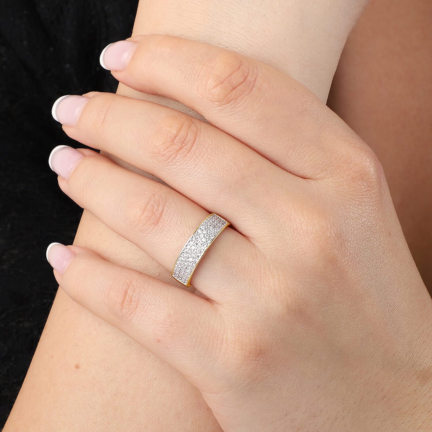 Moissanite Half Eternity Band Ring in Yellow Gold Overlay Sterling Silver