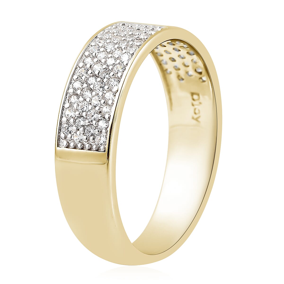 Moissanite Half Eternity Band Ring in Yellow Gold Overlay Sterling Silver