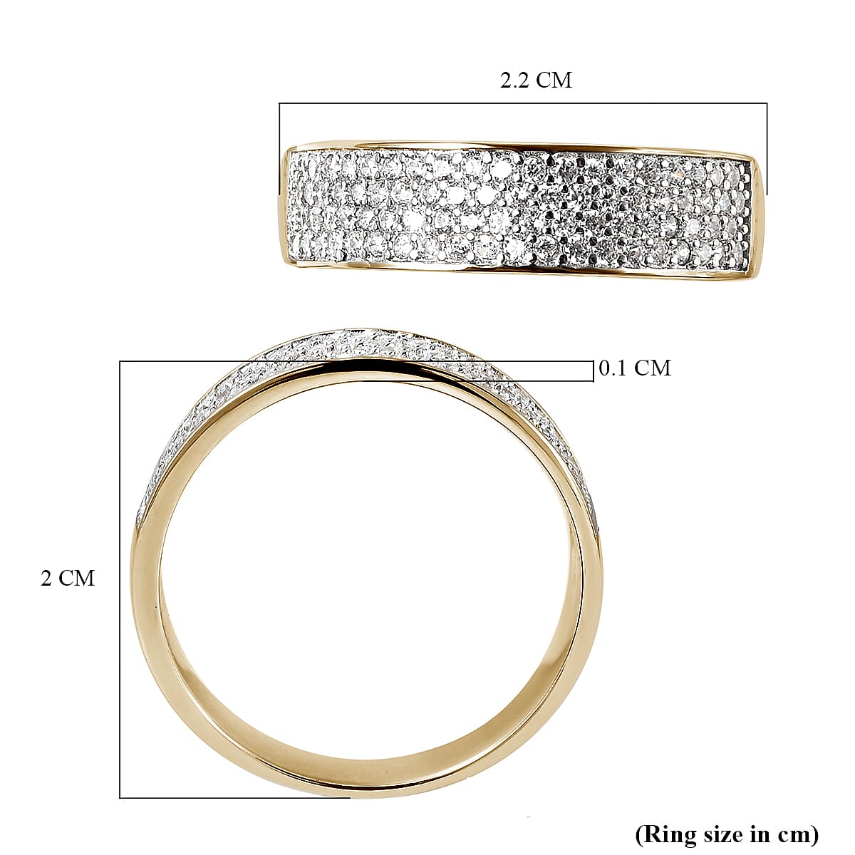 Moissanite Half Eternity Band Ring in Yellow Gold Overlay Sterling Silver
