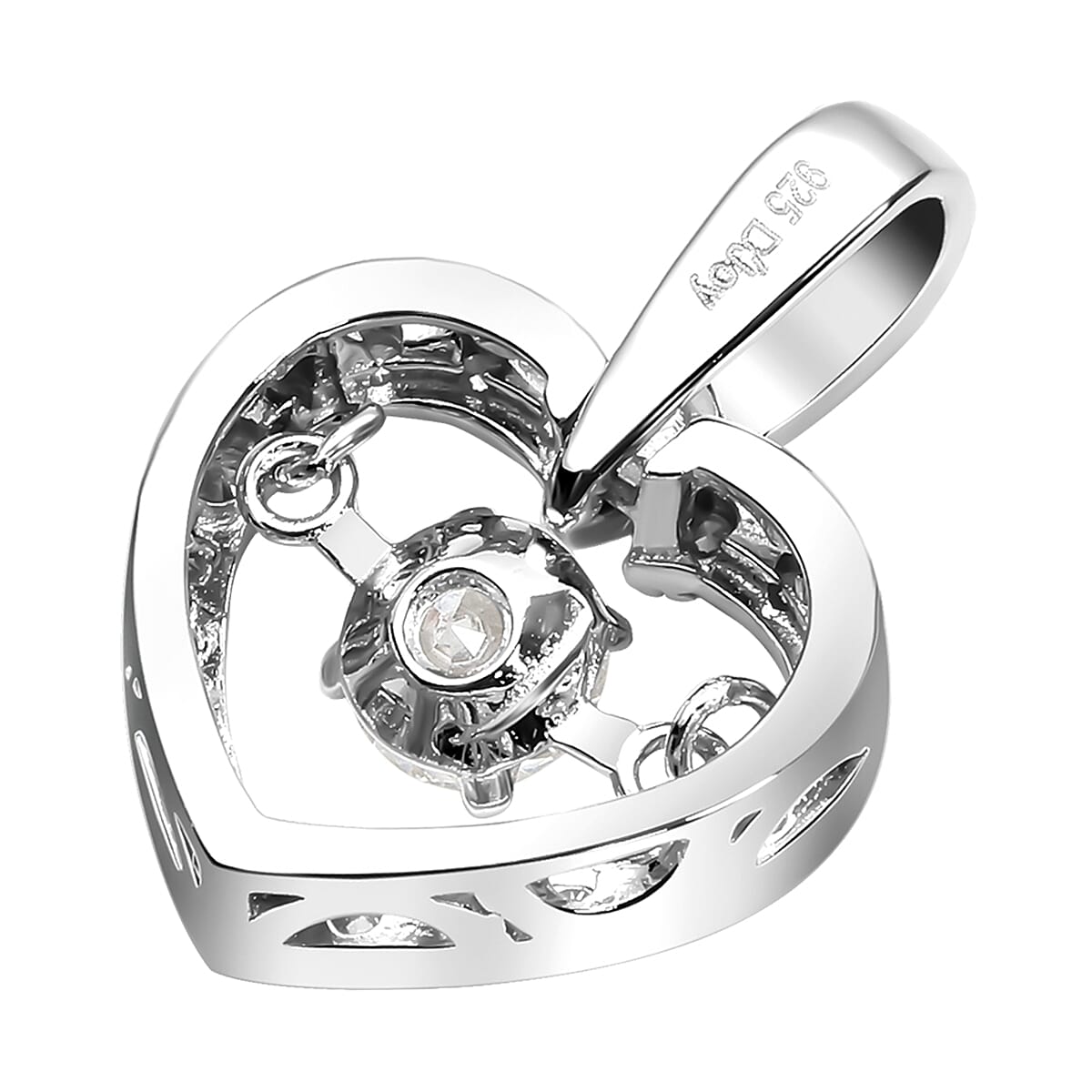 Moissanite Heart Pendant in Rhodium Overlay Sterling Silver