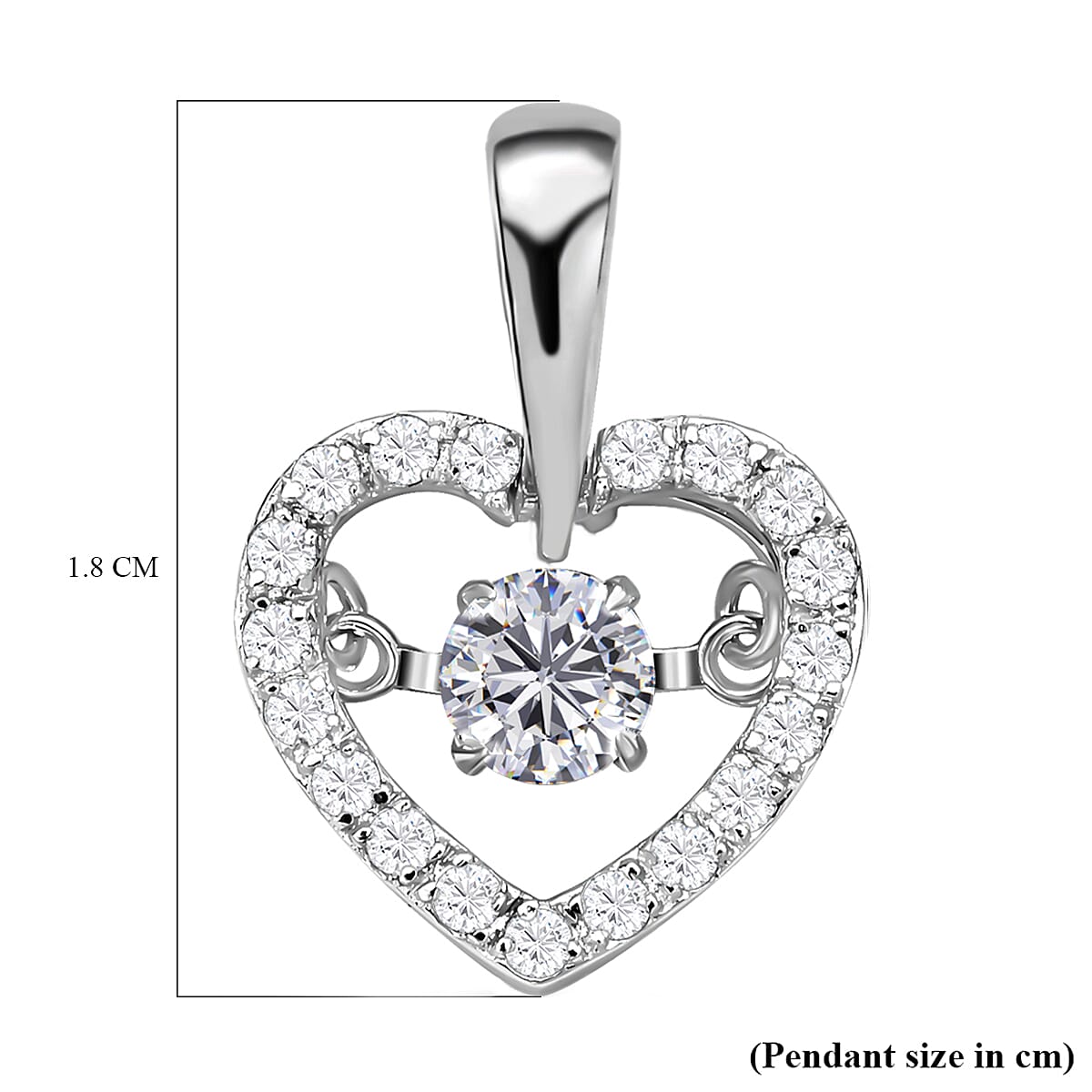 Moissanite Heart Pendant in Rhodium Overlay Sterling Silver