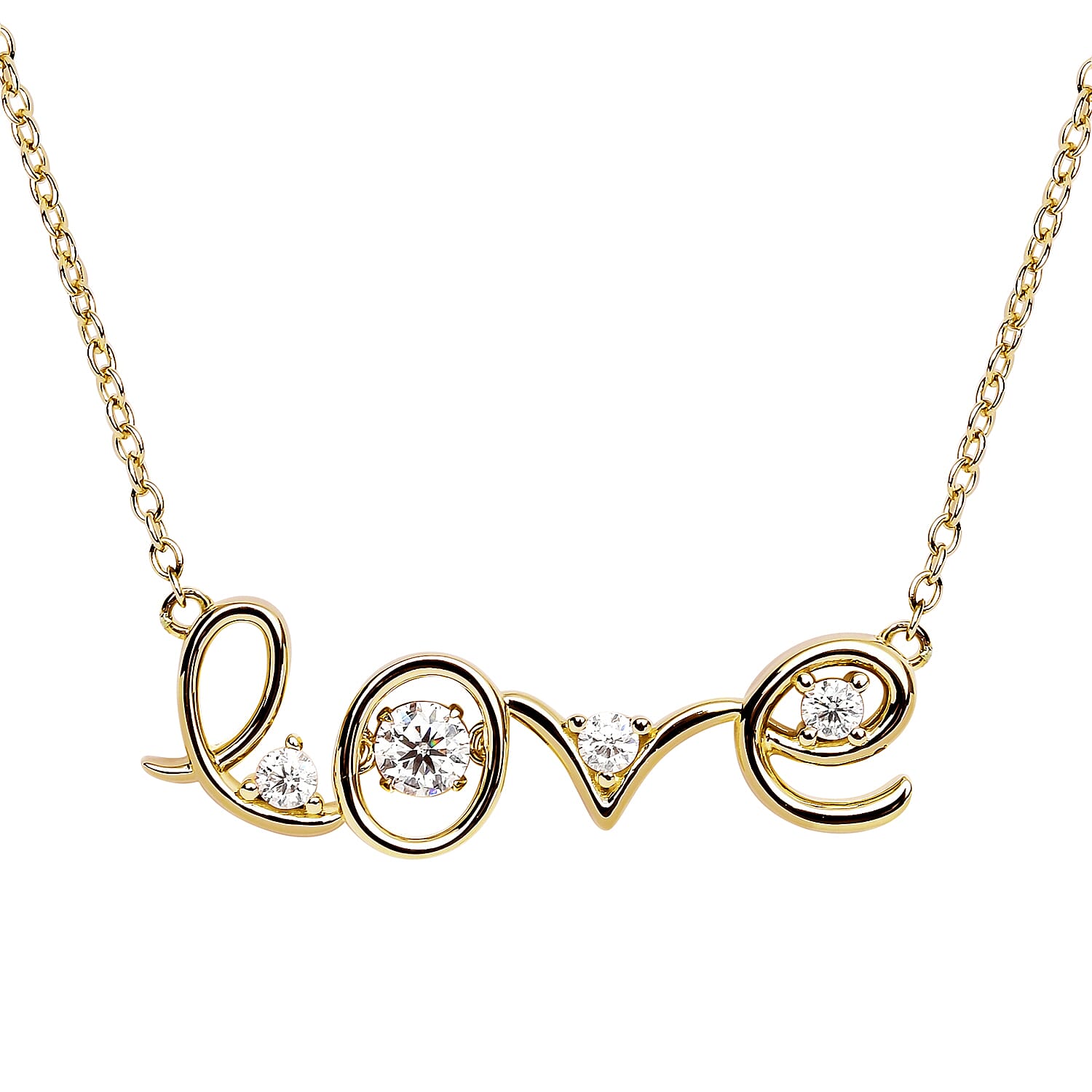 Moissanite Love Necklace (Size - 18) in Yellow Gold Overlay Sterling Silver