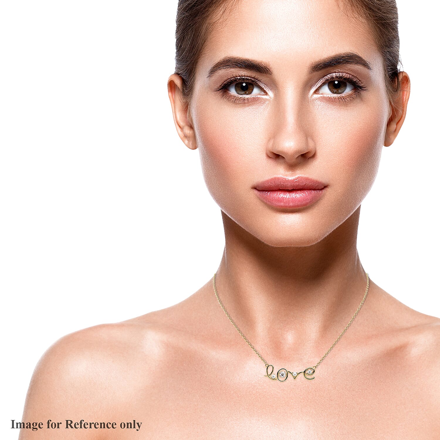 Moissanite Love Necklace (Size - 18) in Yellow Gold Overlay Sterling Silver