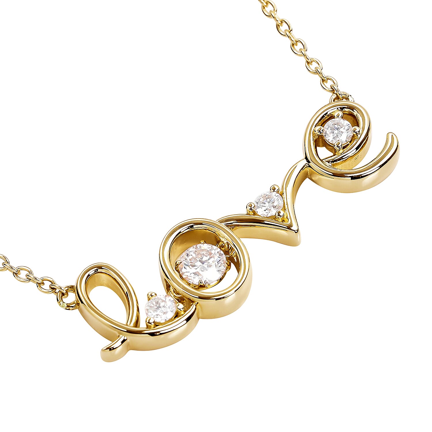 Moissanite Love Necklace (Size - 18) in Yellow Gold Overlay Sterling Silver