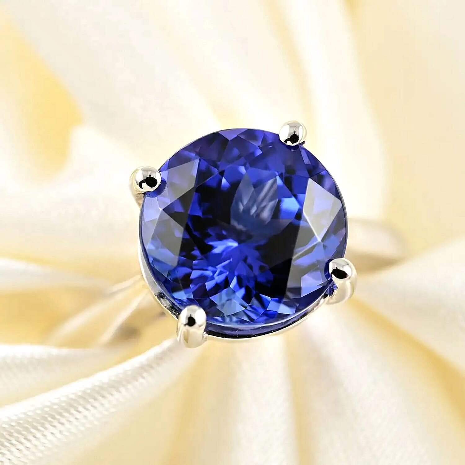950 Platinum AAAA Tanzanite & White Diamond VS Solitaire Ring 5.00 Ct, Platinum Wt. 7.92 Gms