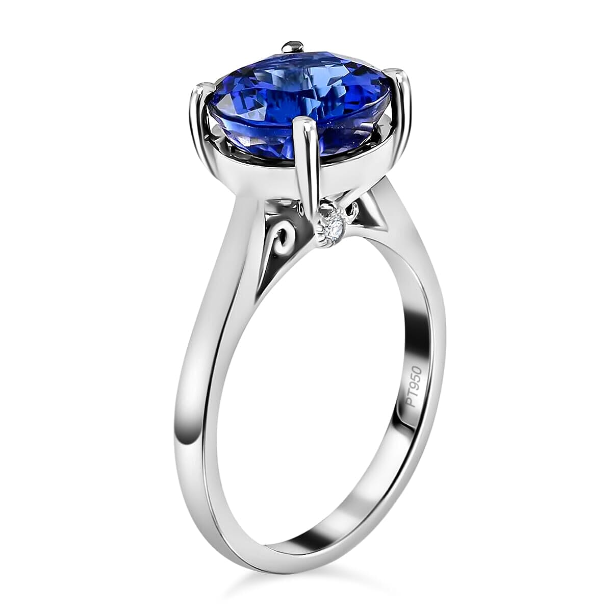 950 Platinum AAAA Tanzanite & White Diamond VS Solitaire Ring 5.00 Ct, Platinum Wt. 7.92 Gms