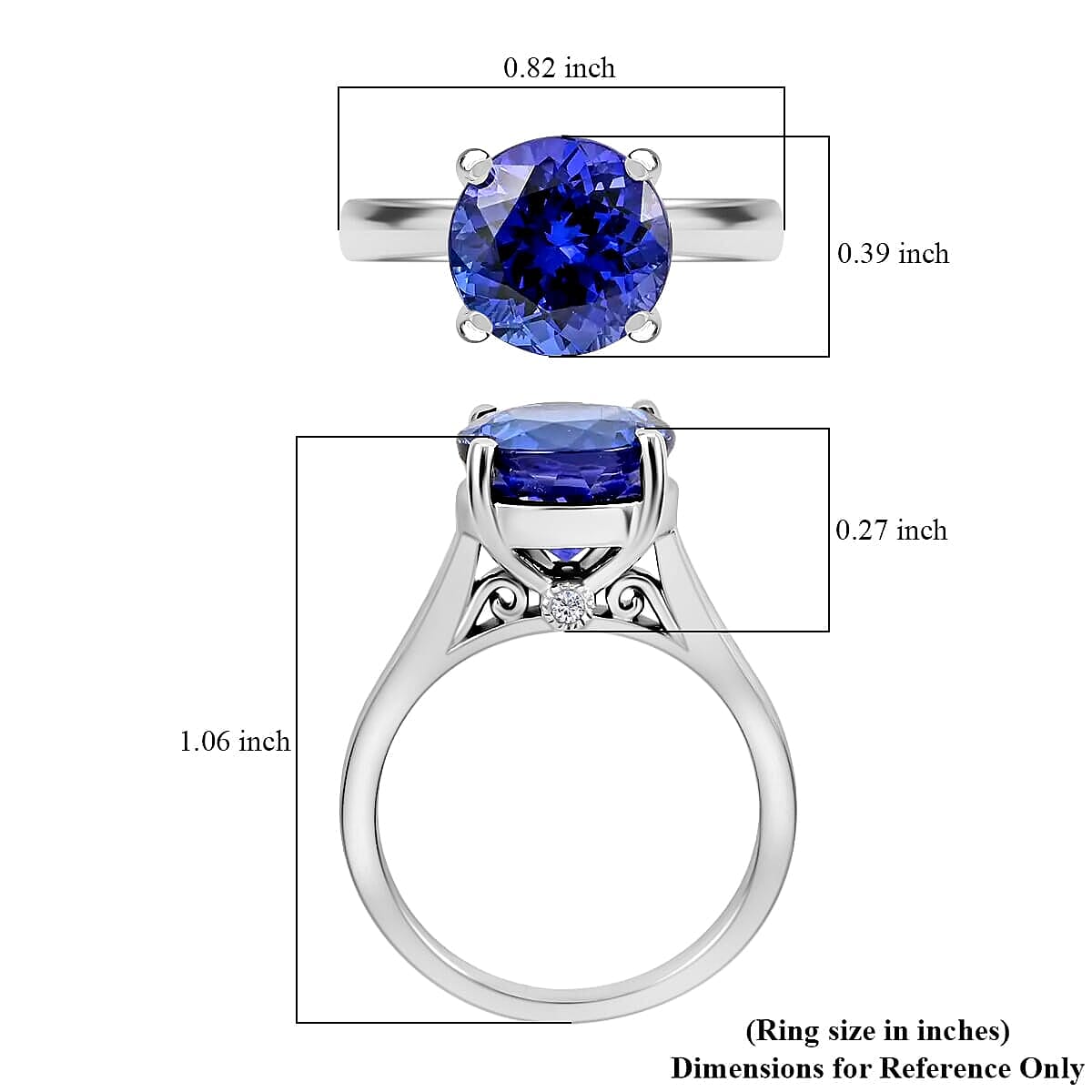 950 Platinum AAAA Tanzanite & White Diamond VS Solitaire Ring 5.00 Ct, Platinum Wt. 7.92 Gms