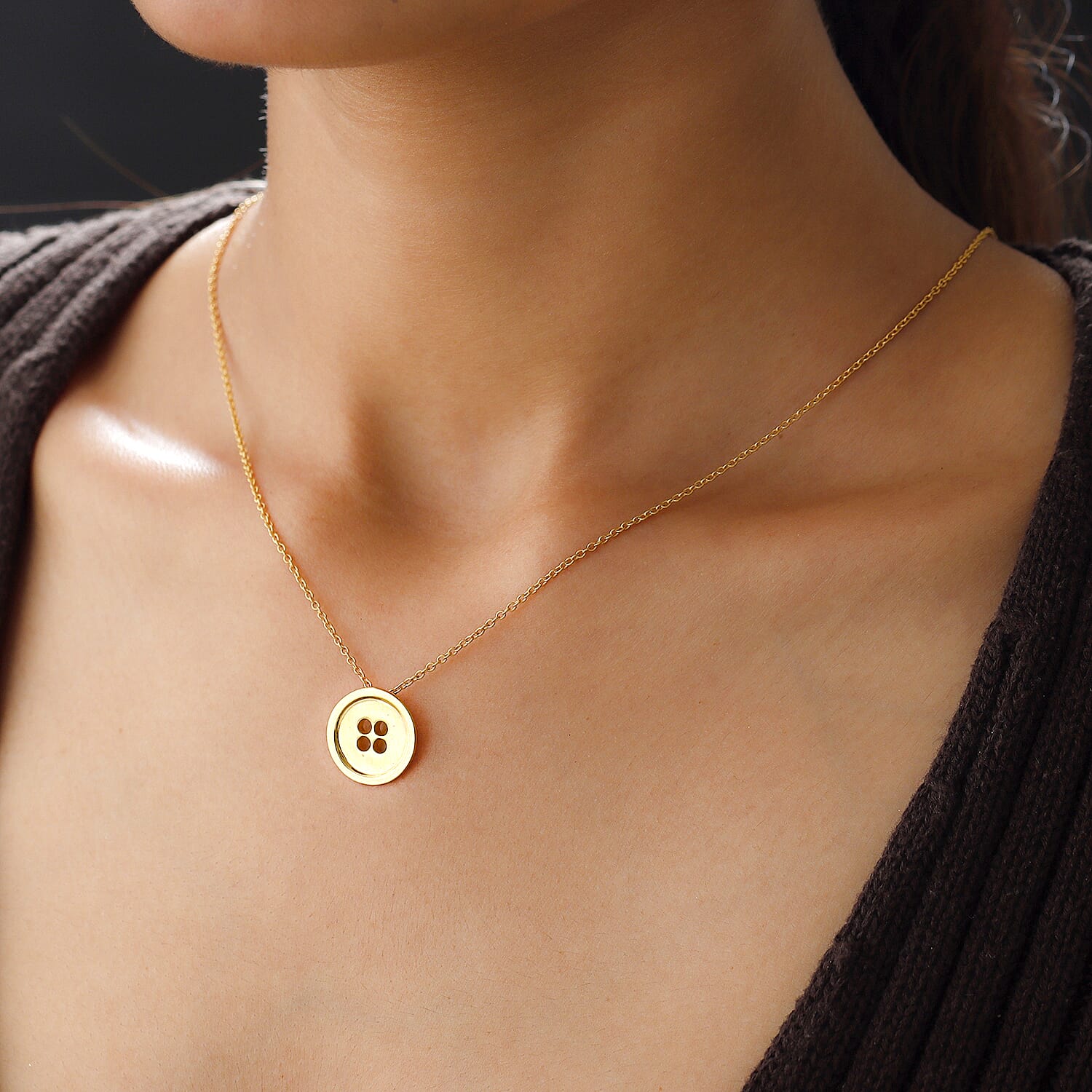 LucyQ Button Collection - 18K Vermeil Yellow Gold Plated Sterling Silver Necklace (Size 18)