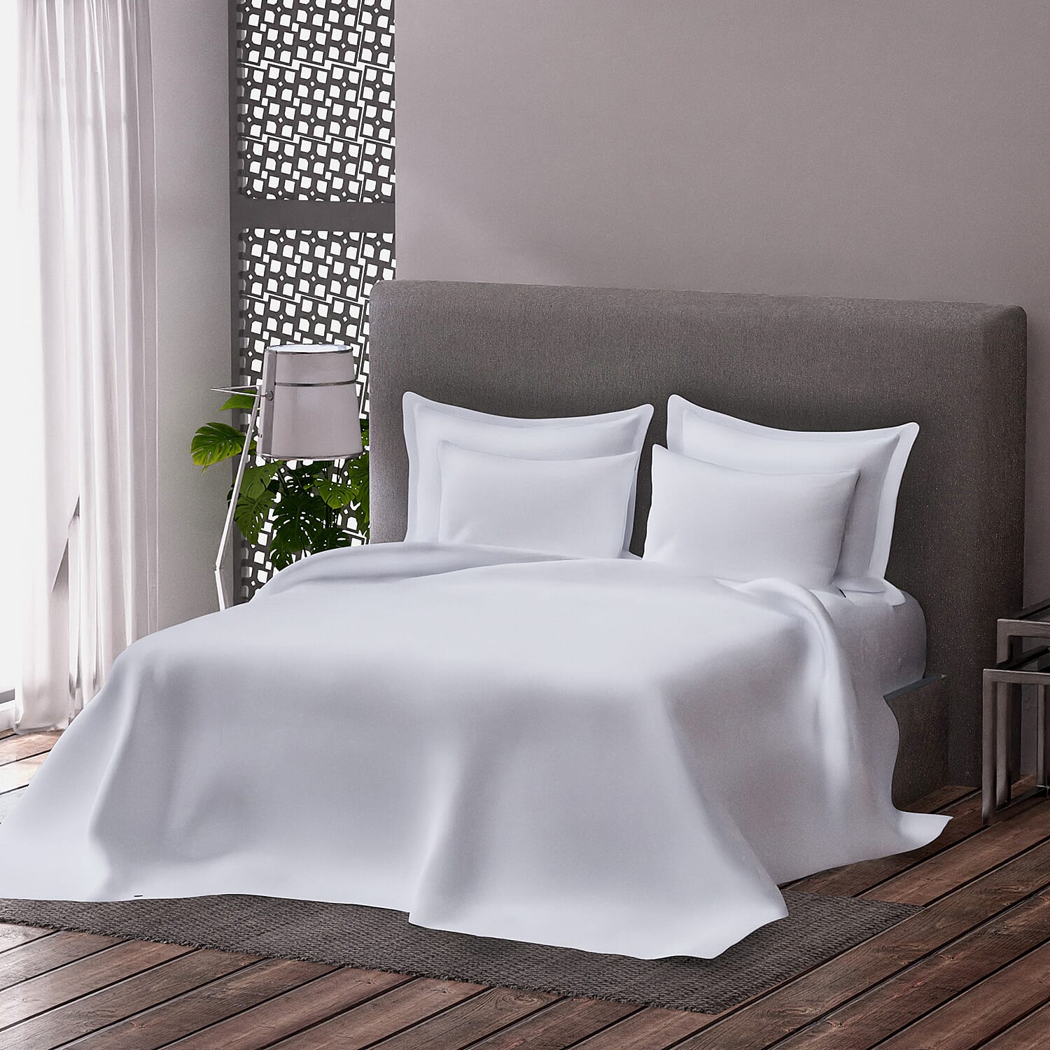 6 Piece Set - Flat Sheet Fitted Sheet 2 Pillowcase and Pillow Shams - White