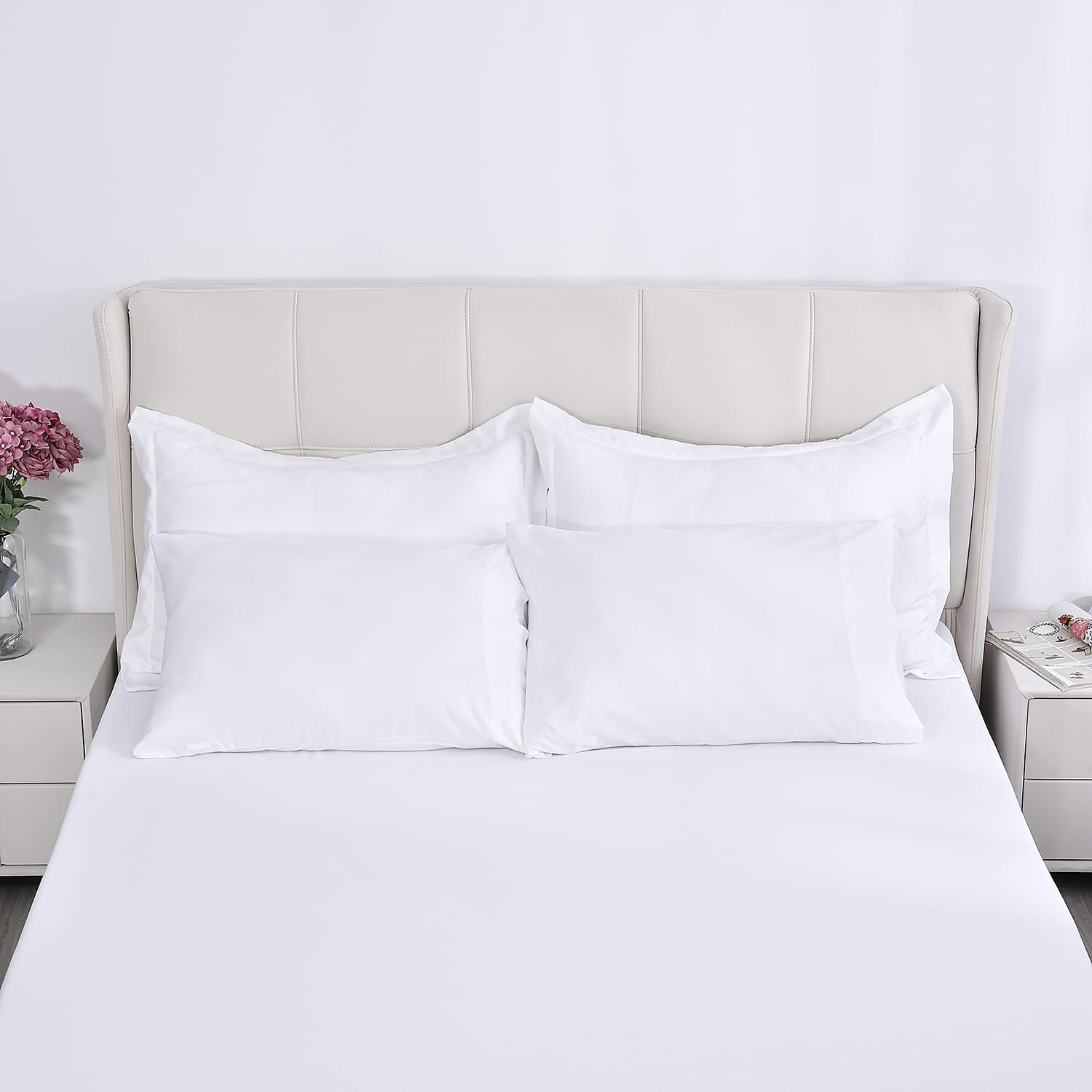 6 Piece Set - Flat Sheet Fitted Sheet 2 Pillowcase and Pillow Shams - White