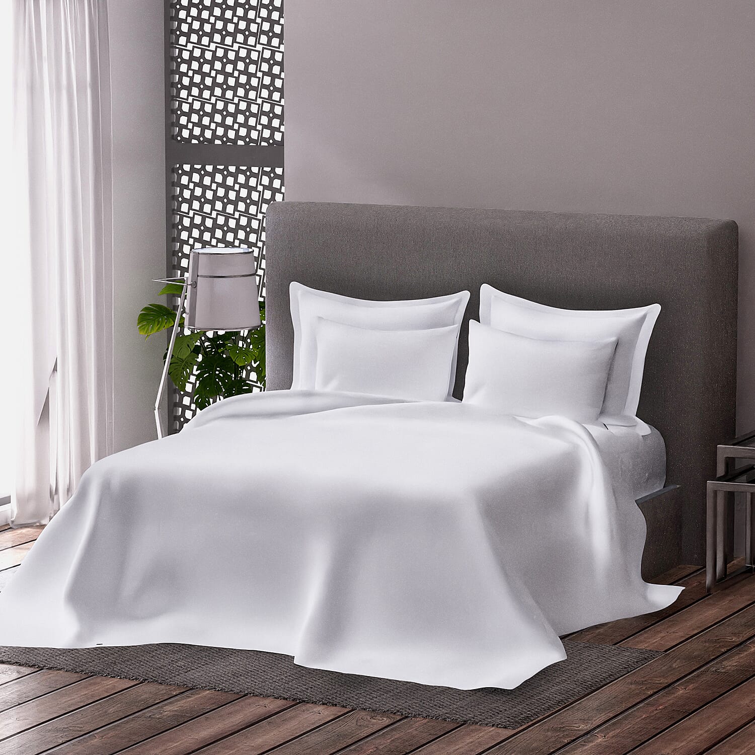 6 Piece Set - Flat Sheet Fitted Sheet 2 Pillowcase and Pillow Shams - White