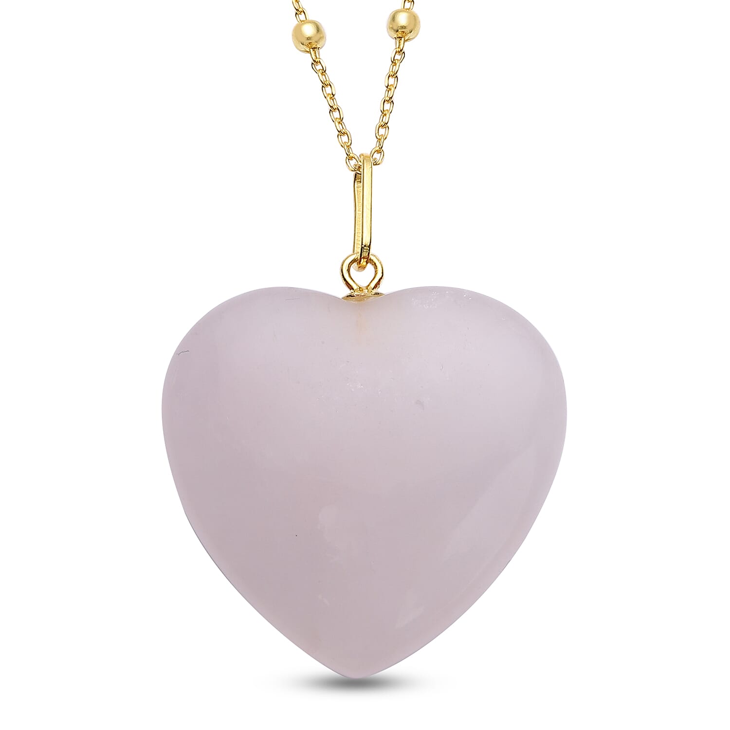 Rose Quartz Heart Pendant with Chain (Size 20) in Yellow Gold Overlay Sterling Silver
