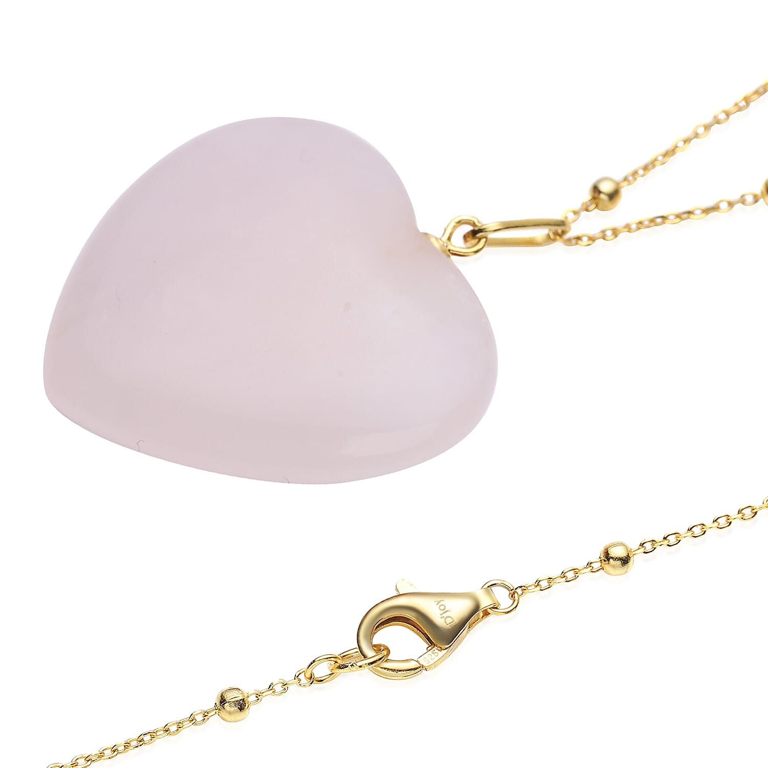 Rose Quartz Heart Pendant with Chain (Size 20) in Yellow Gold Overlay Sterling Silver