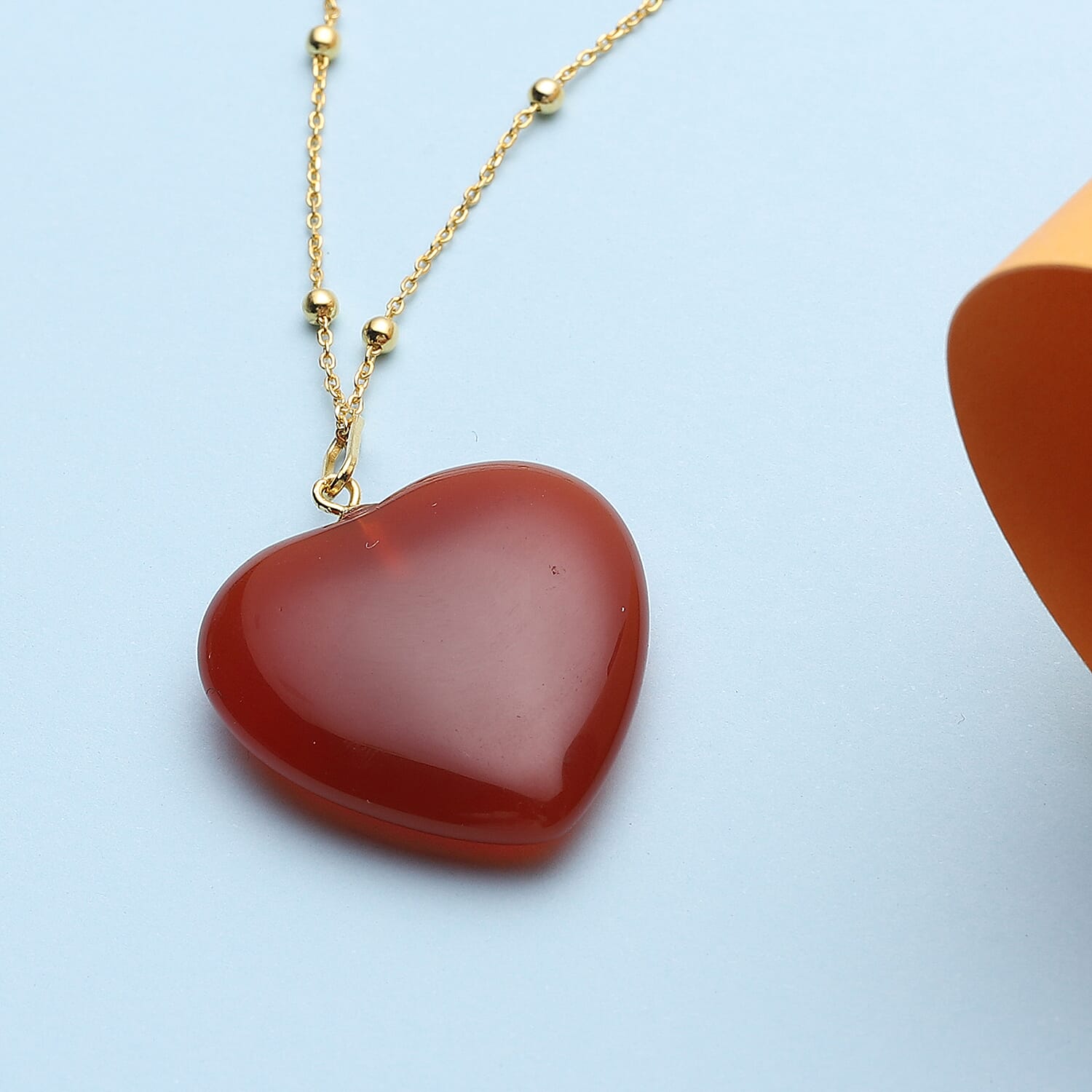 Carnelian Heart Pendant with Chain (Size 20) in Yellow Gold Overlay Sterling Silver