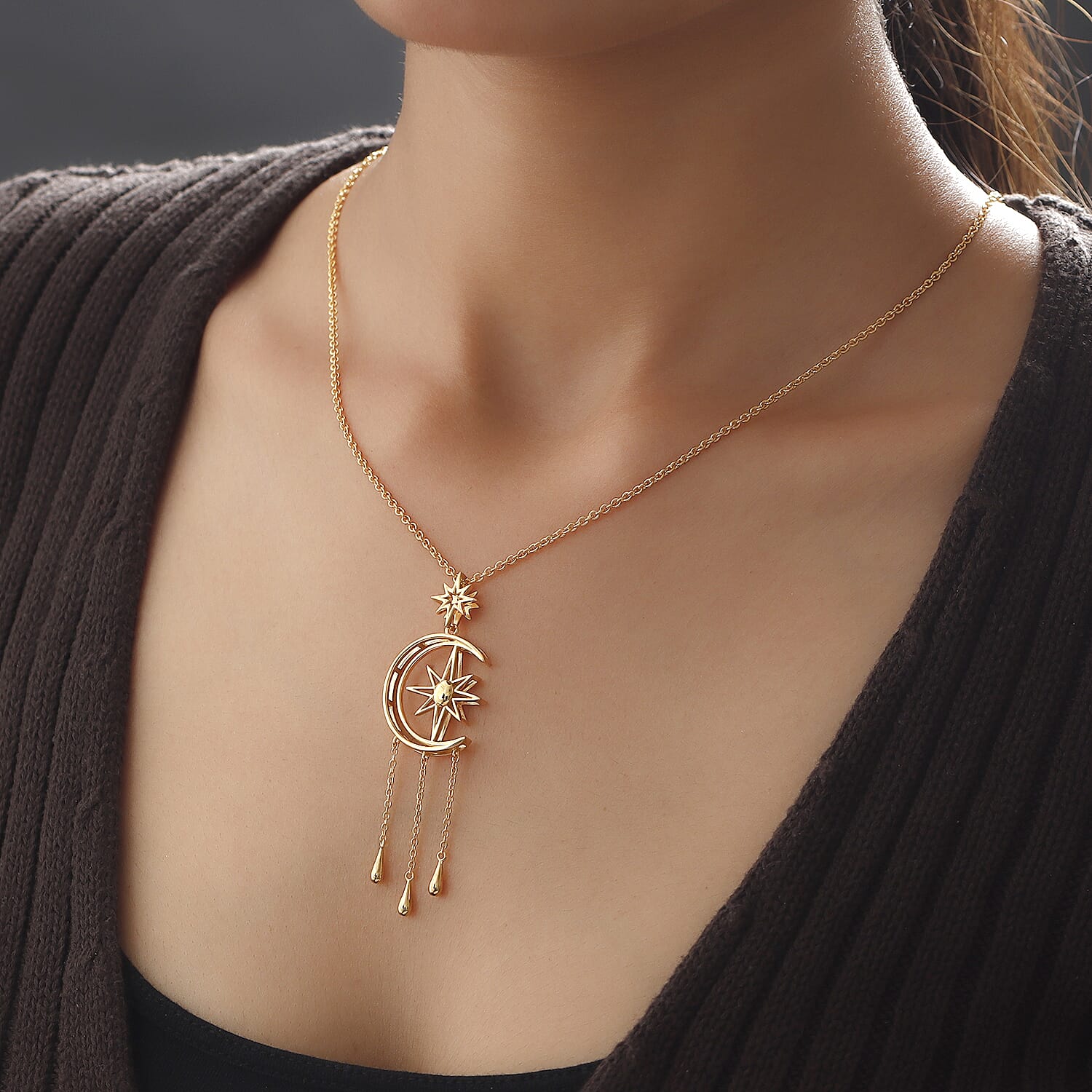 LUCYQ Constellation Collection - 18K Vermeil Yellow Gold Overlay Sterling Silver Pendant with Chain (Size 16/18/20), Silver Wt 9.33 Gms