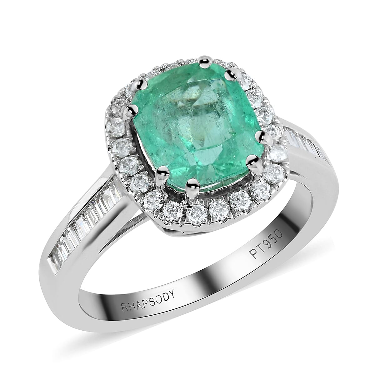 RHAPSODY 950 Platinum AAAA Boyaca Colombian Emerald and Diamond(VS/E-F) Ring 3.30 Ct, Platinum Wt. 7.72 Gms