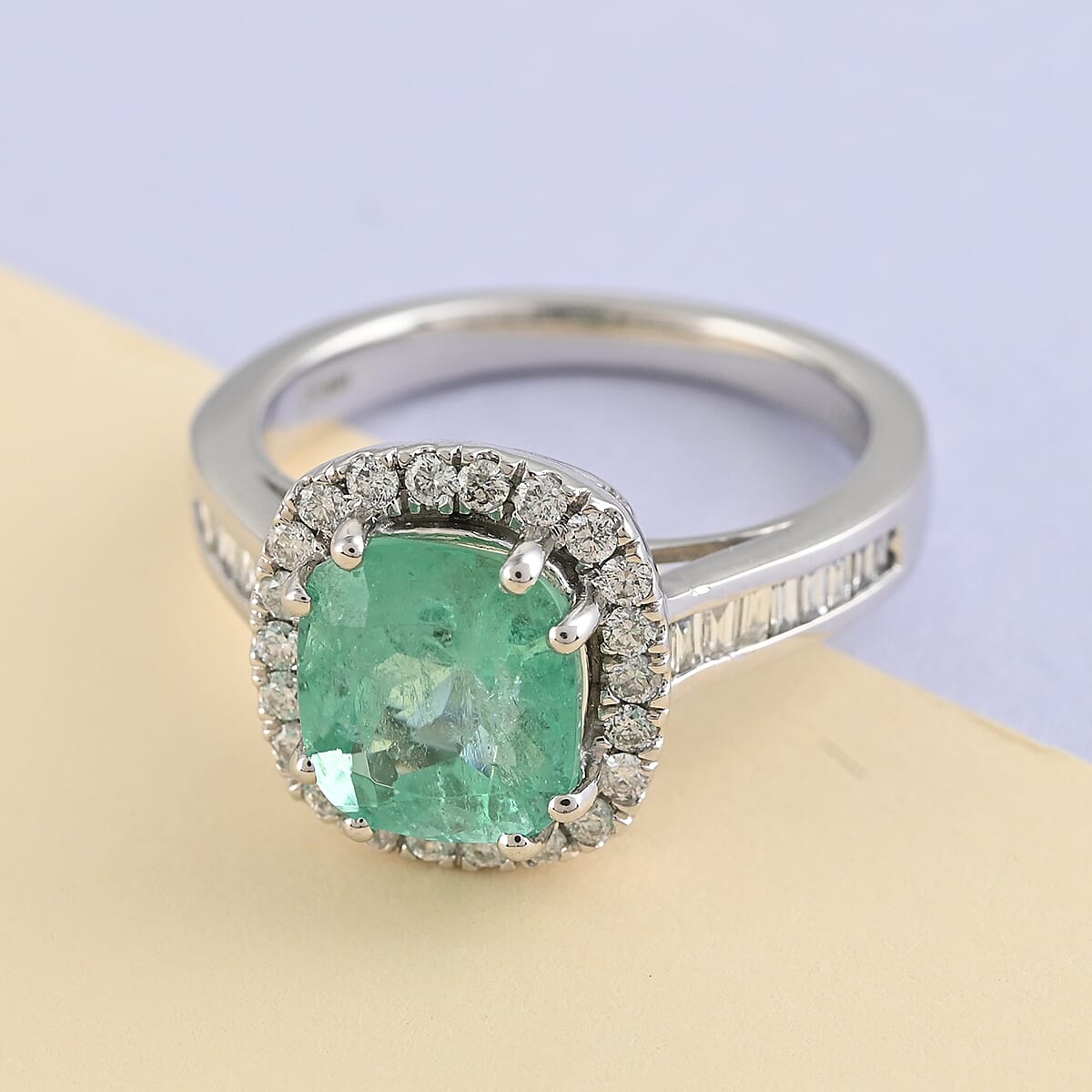 RHAPSODY 950 Platinum AAAA Boyaca Colombian Emerald and Diamond(VS/E-F) Ring 3.30 Ct, Platinum Wt. 7.72 Gms