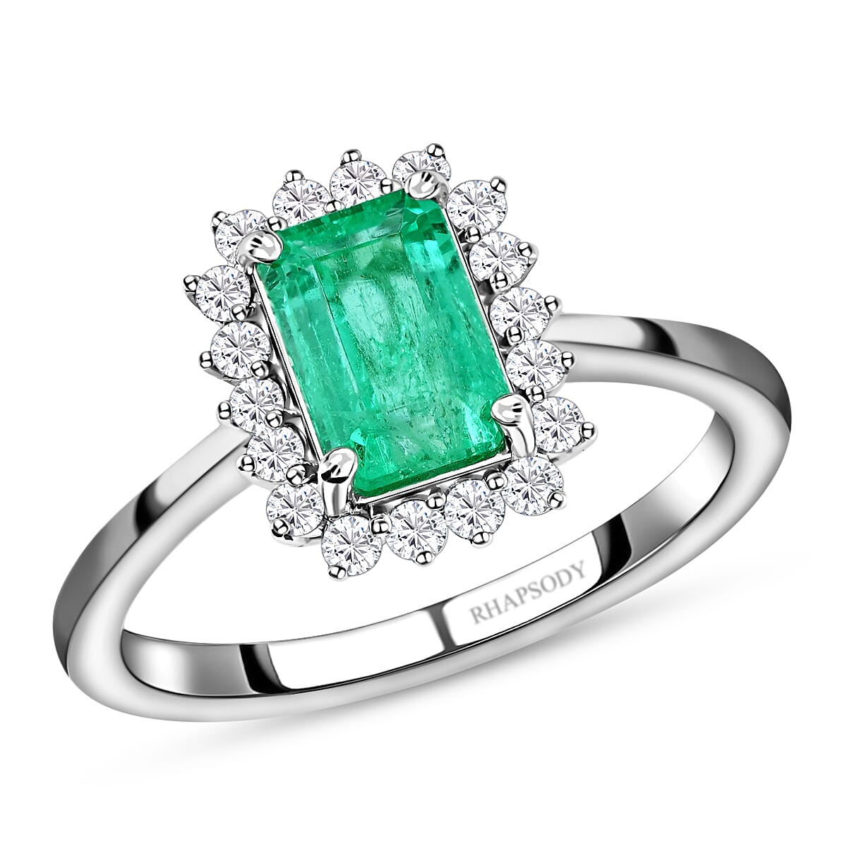 RHAPSODY 950 Platinum AAAA Boyaca Colombian Emerald and Diamond (VS/E-F) Ring 1.35 Ct.