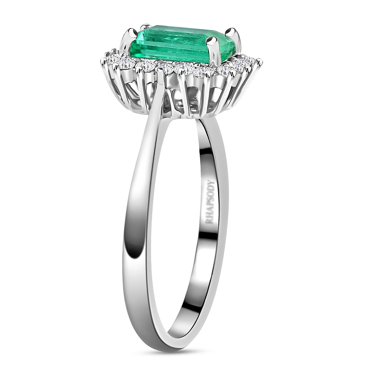 RHAPSODY 950 Platinum AAAA Boyaca Colombian Emerald and Diamond (VS/E-F) Ring 1.35 Ct.