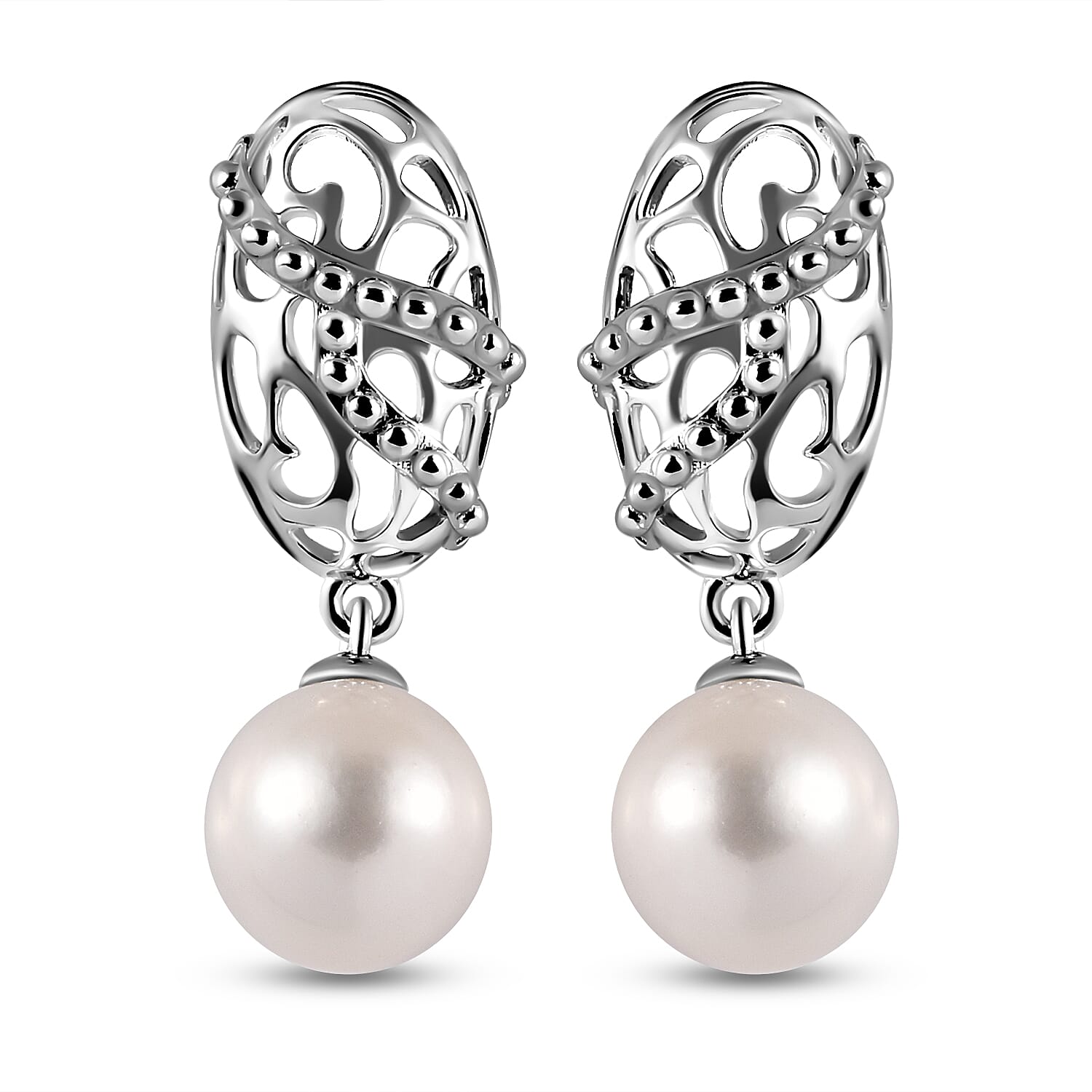 RACHEL GALLEY White Edison Pearl Drop Earrings in Rhodium Overlay Sterling Silver