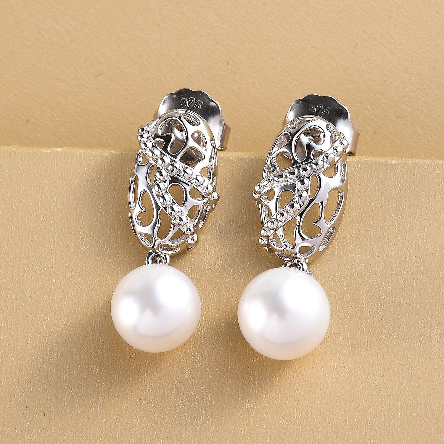 RACHEL GALLEY White Edison Pearl Drop Earrings in Rhodium Overlay Sterling Silver