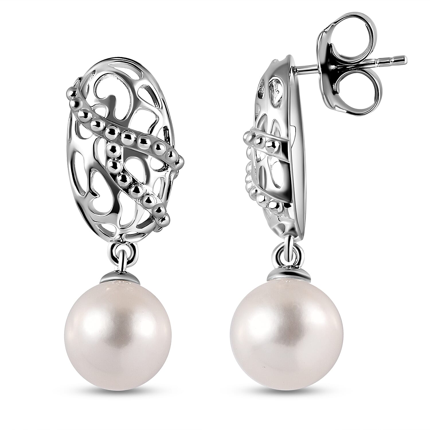 RACHEL GALLEY White Edison Pearl Drop Earrings in Rhodium Overlay Sterling Silver