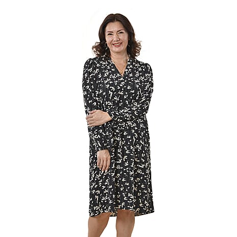 TAMSY 100% Viscose Floral Pattern Dress (Size L, 16-18) - Black