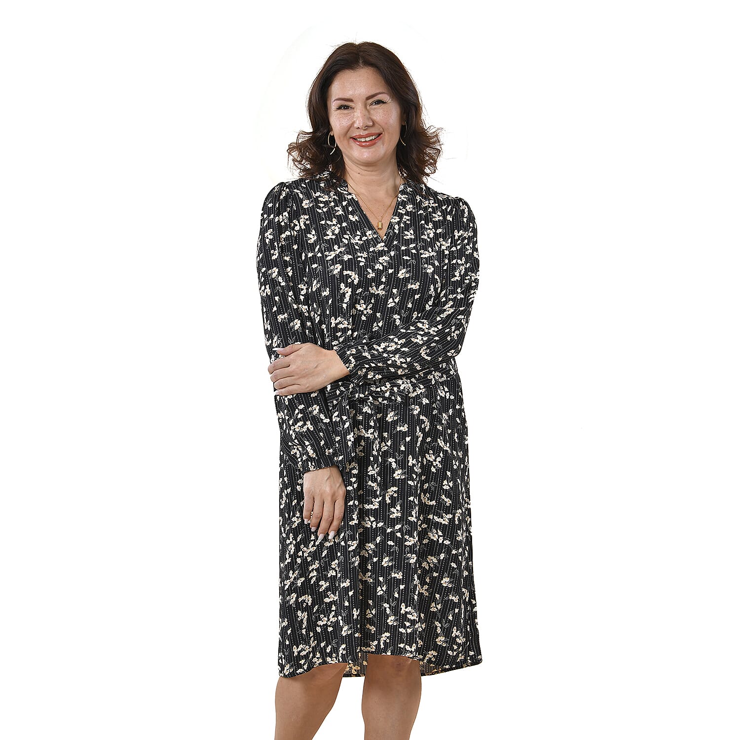 TAMSY 100% Viscose Floral Pattern Dress (Size L, 16-18) - Black